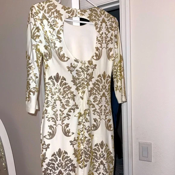 Dresses | Tight Fitted White With Gold Elegant Dress | Poshmark